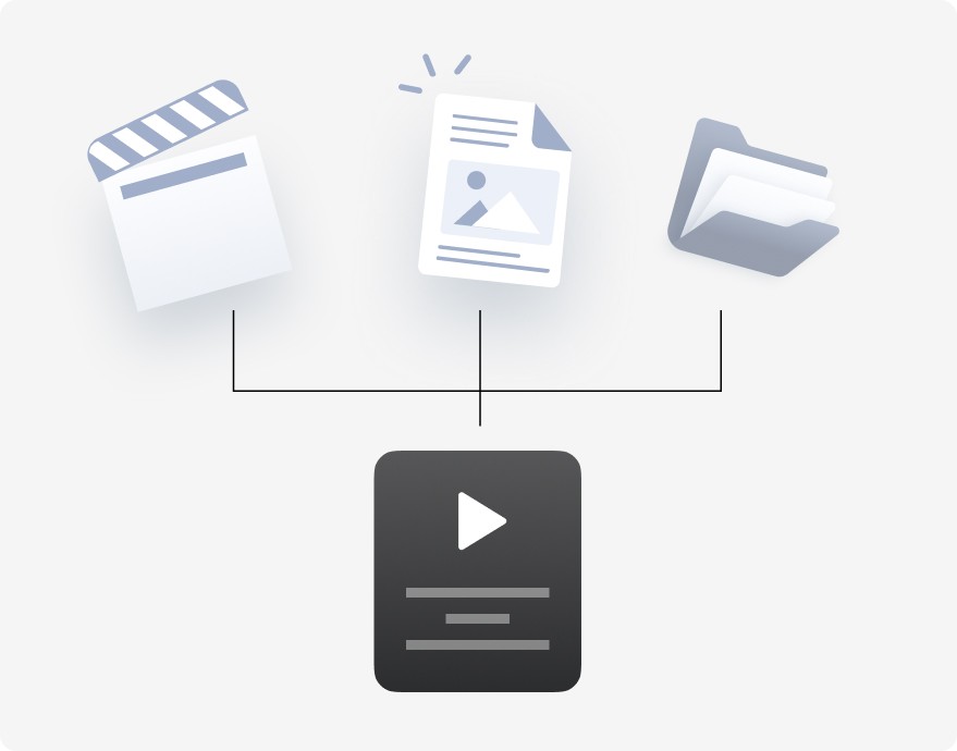 Diagram of a clapperboard, script and folder feeding into a video file