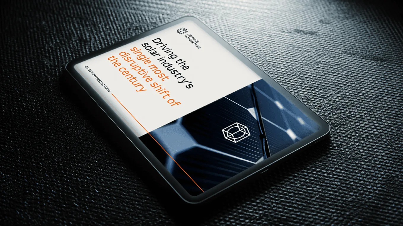 Tablet showing a deck cover about the solar industry's disruptive shift