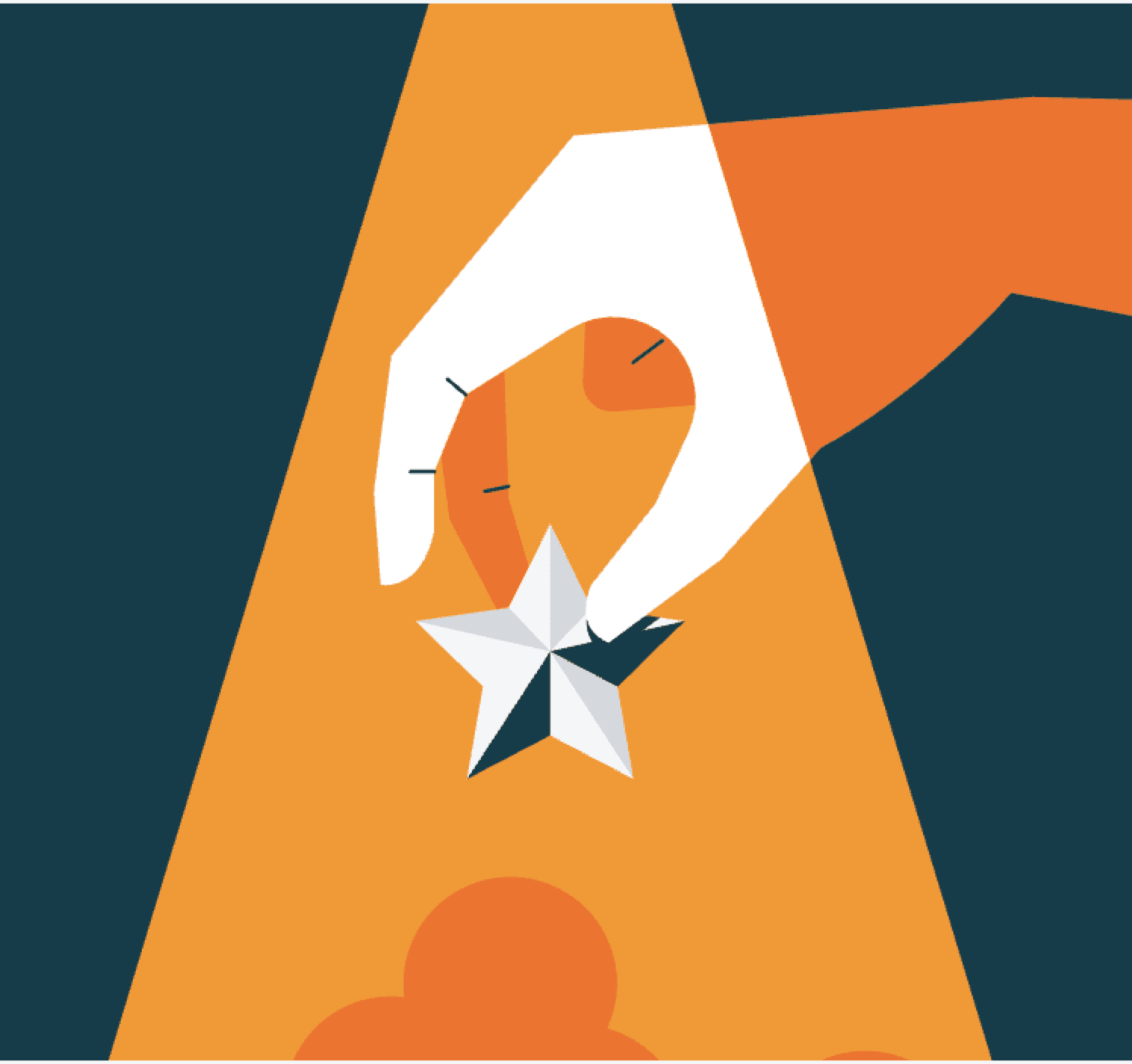 Illustration of a hand placing a star in a spotlight