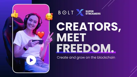 Sample slide reading Creators, meet freedom, with a streamer holding a phone