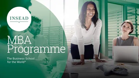 Sample slide for an MBA programme with two women at a conference table