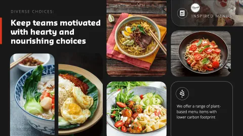 Sample slide on hearty plant-based menu choices with four dishes