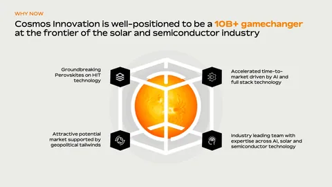 Sample slide on a solar and semiconductor business with four icons around a sun