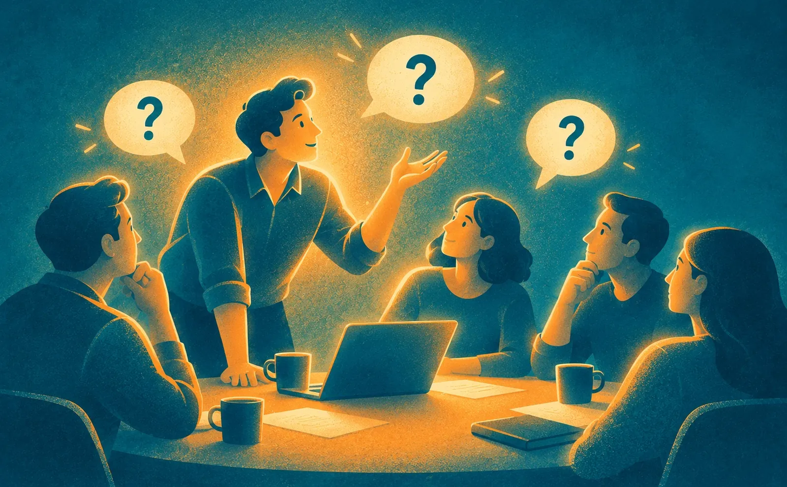 Title card for 22 questions to ask to sound smart in meetings