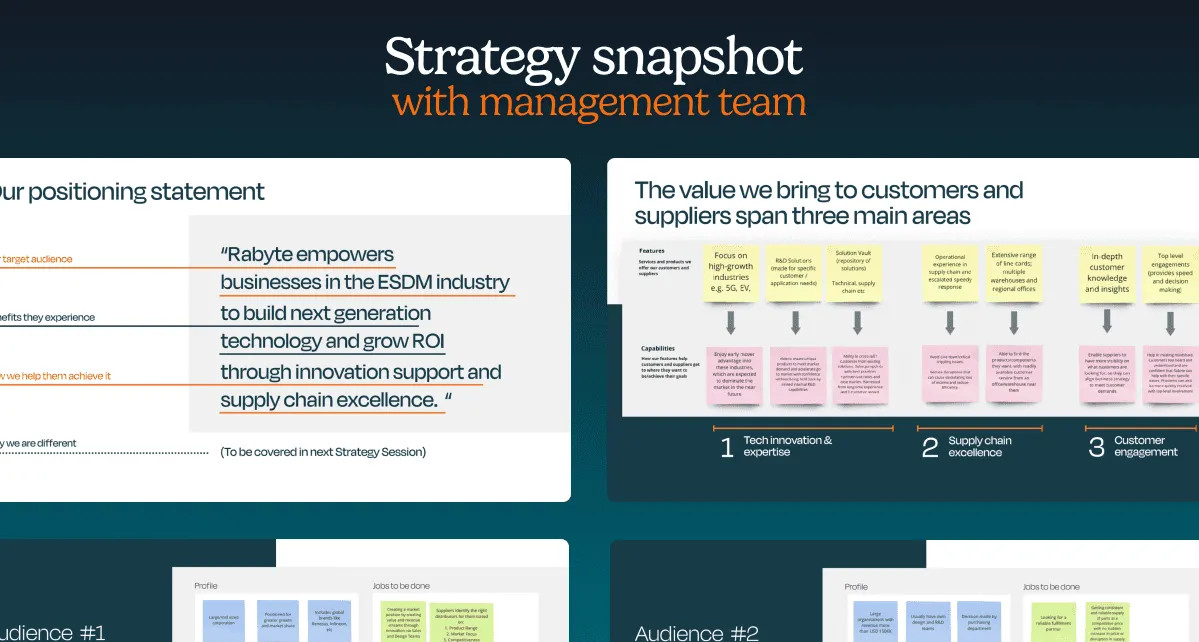 Rabyte strategy snapshot slide with the positioning statement and the three areas of customer value