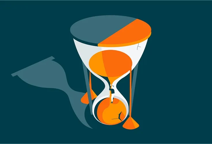 Illustration of an hourglass with orange sand