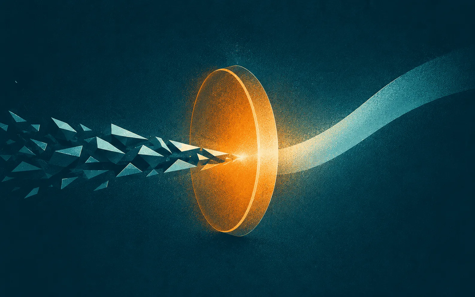 Illustration of an orange arrow piercing a glowing lens
