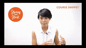 Course preview still of the trainer speaking, with the Stories That Stick logo