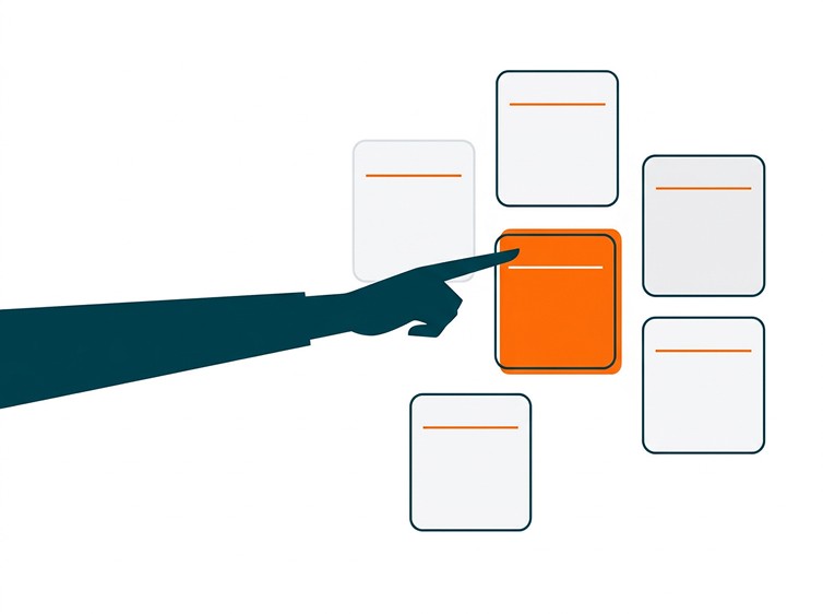 Illustration of a hand selecting one of several class cards