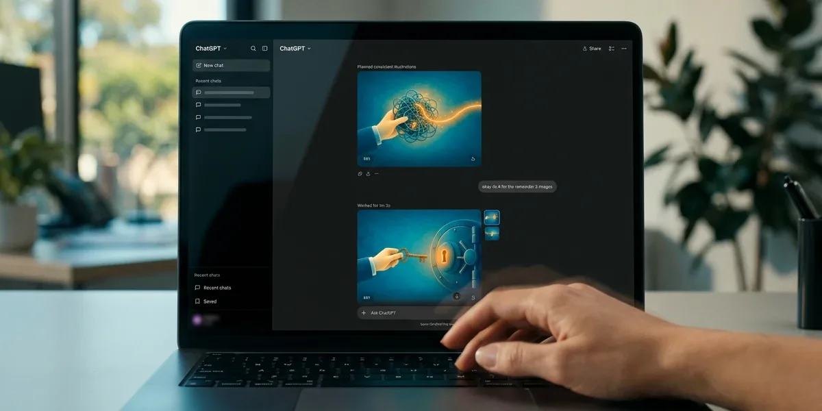 Laptop showing ChatGPT generating illustrations